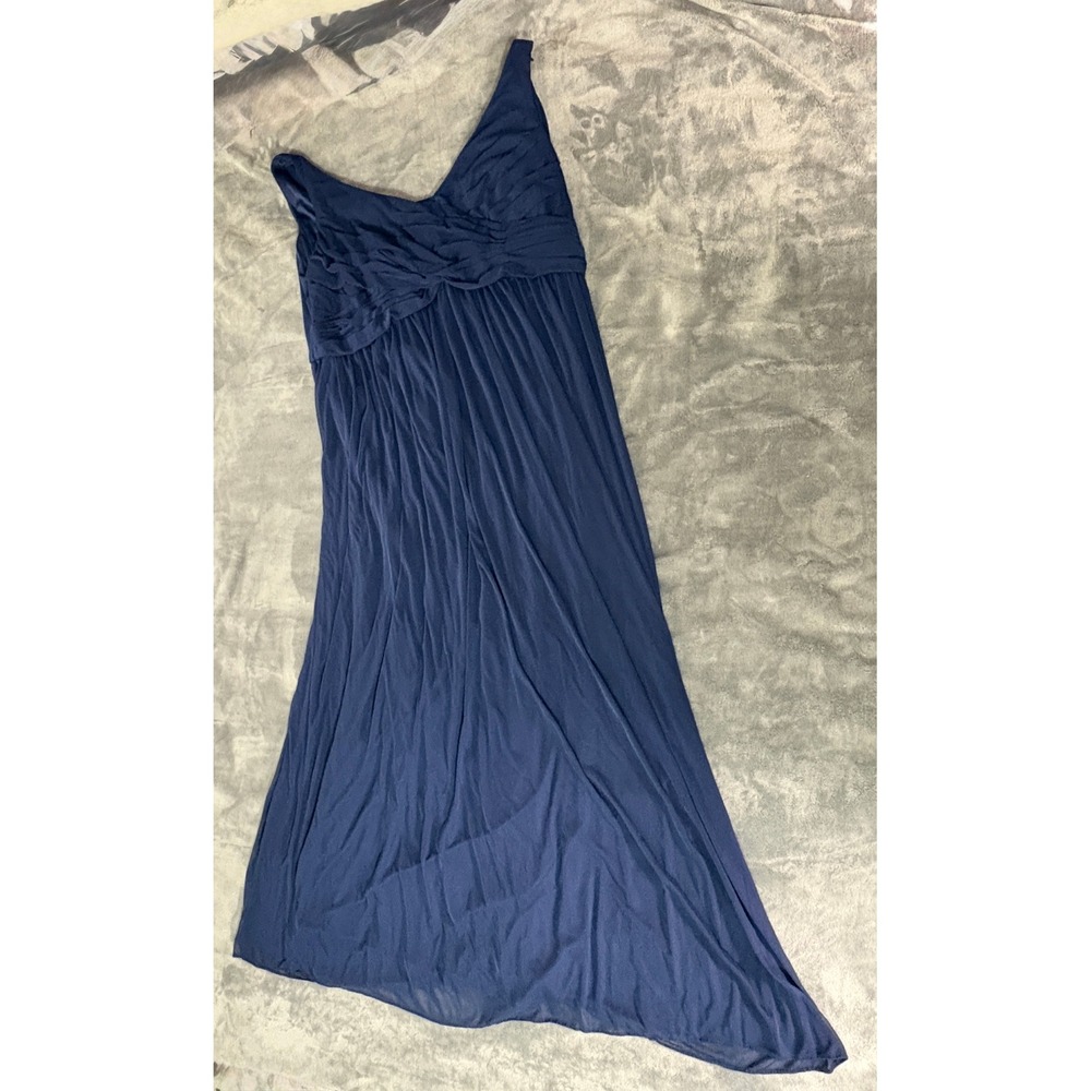David's Bridal Gown 24 Navy Blue Ruched Empire Waist Mesh Maxi Formal Dress